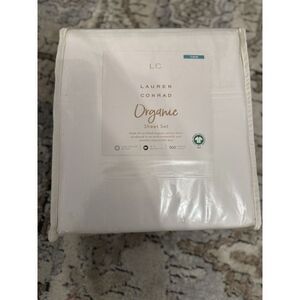 New Lauren Conrad Organic Cotton Twin sz 4 pc Sheet Set -‎ off white